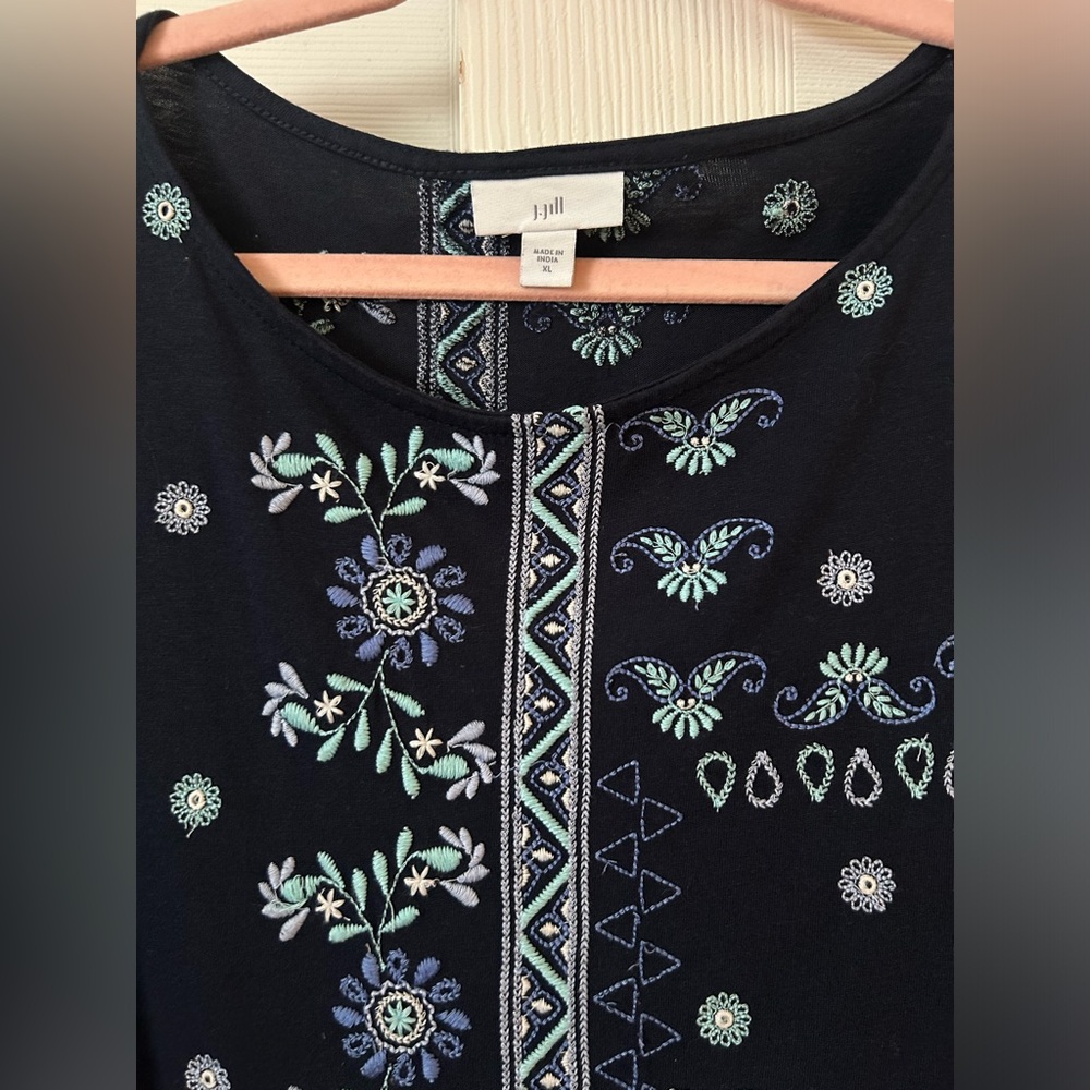 J.Jill Flagstaff Embroidered Patchwork Blouse Xl - image 3